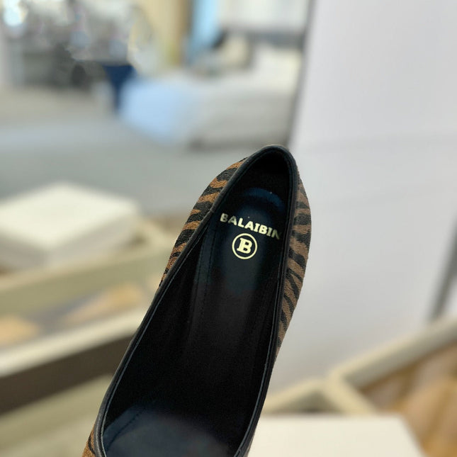 BALMAIN 25S HIGH HEELS 95MM IN BROWN AND BLACK ZEBRA PRINT CALFSKIN