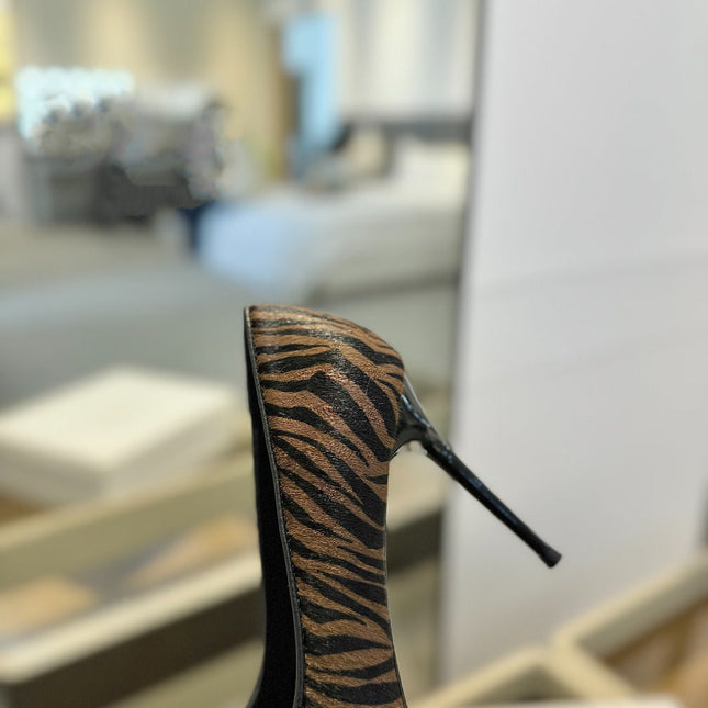 BALMAIN 25S HIGH HEELS 95MM IN BROWN AND BLACK ZEBRA PRINT CALFSKIN