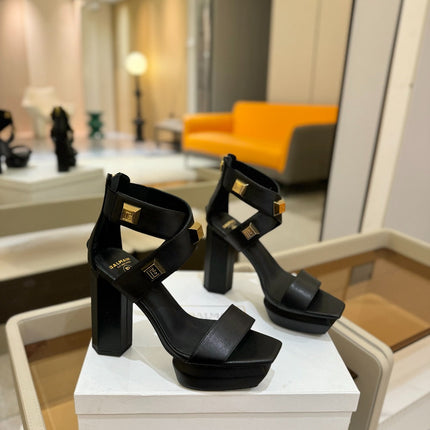 BALMAIN 25S WEDGE HEELS 105MM IN BLACK CALFSKIN GOLD HARDWARE