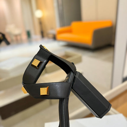 BALMAIN 25S WEDGE HEELS 105MM IN BLACK CALFSKIN GOLD HARDWARE