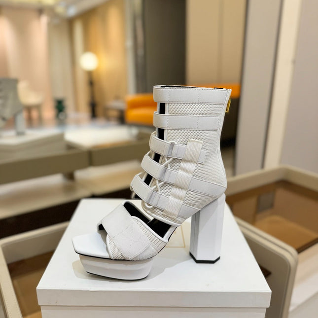 BALMAIN 25S UMA SANDALS 105MM IN WHITE VELCRO AND MESH