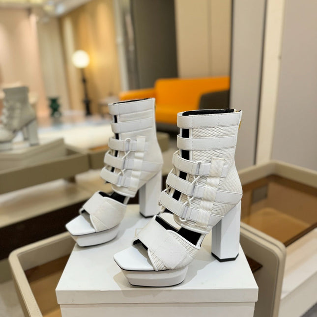 BALMAIN 25S UMA SANDALS 105MM IN WHITE VELCRO AND MESH