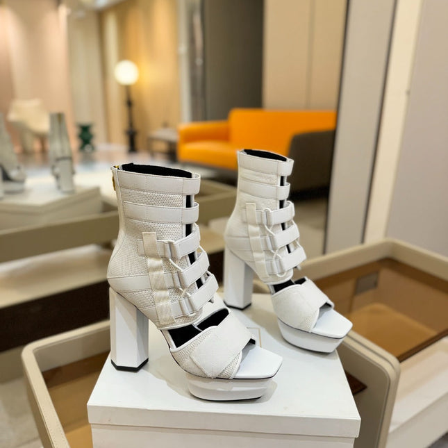 BALMAIN 25S UMA SANDALS 105MM IN WHITE VELCRO AND MESH