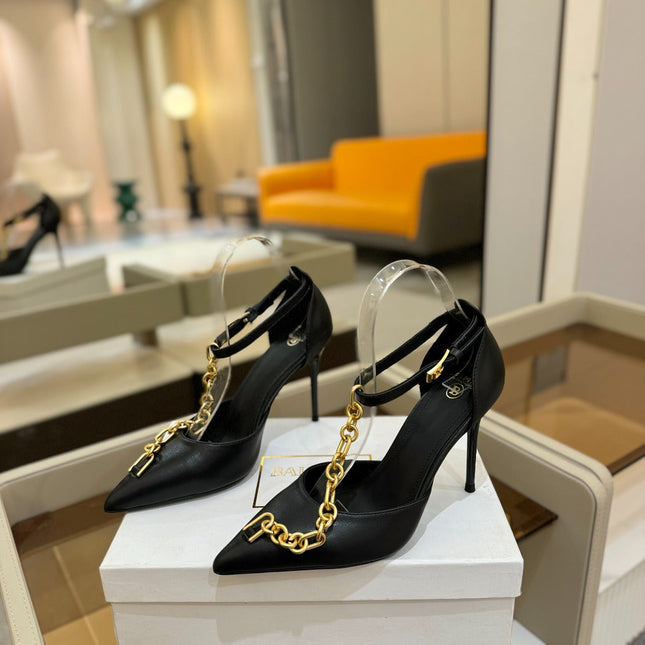 BALMAIN 25S SYNC STILETTOS WITH POINTED TOE 95MM IN BLACK CALFSKIN