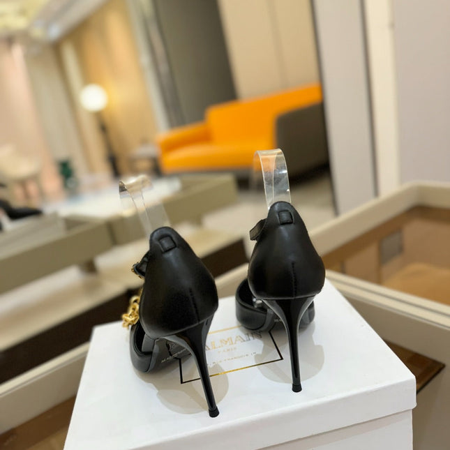 BALMAIN 25S SYNC STILETTOS WITH POINTED TOE 95MM IN BLACK CALFSKIN