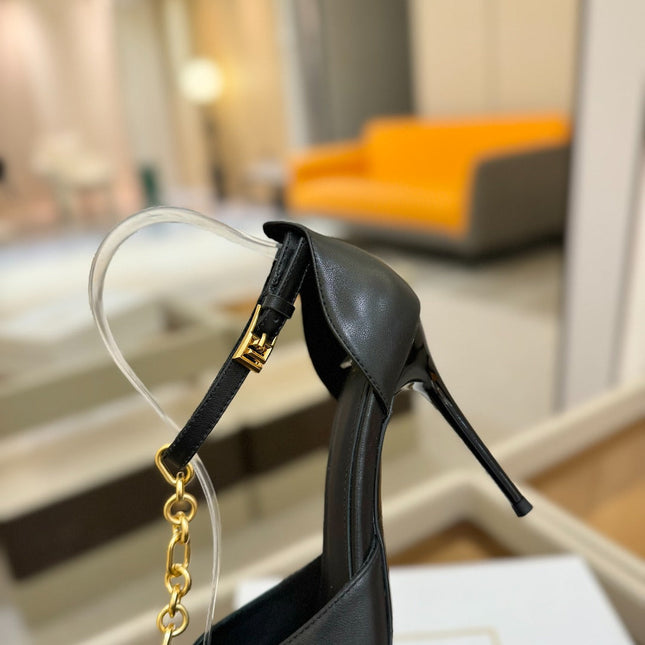 BALMAIN 25S SYNC STILETTOS WITH POINTED TOE 95MM IN BLACK CALFSKIN