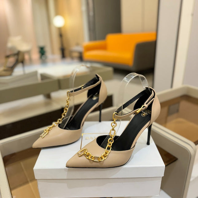 BALMAIN 25S SYNC STILETTOS WITH POINTED TOE 95MM IN BEIGE CALFSKIN