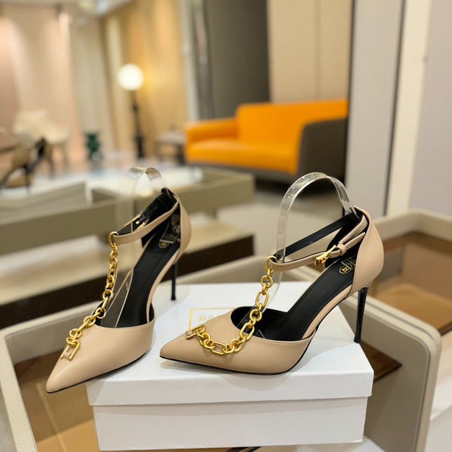 BALMAIN 25S SYNC STILETTOS WITH POINTED TOE 95MM IN BEIGE CALFSKIN