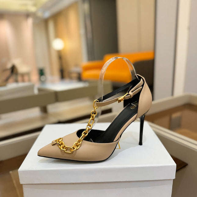 BALMAIN 25S SYNC STILETTOS WITH POINTED TOE 95MM IN BEIGE CALFSKIN