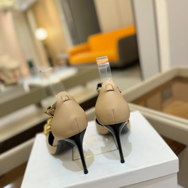 BALMAIN 25S SYNC STILETTOS WITH POINTED TOE 95MM IN BEIGE CALFSKIN