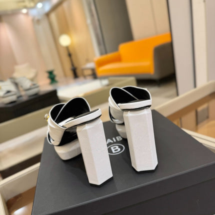 BALMAIN 25S WEDGE HEEL SANDALS 100MM IN WHITE CALFSKIN