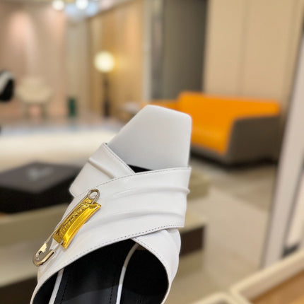 BALMAIN 25S WEDGE HEEL SANDALS 100MM IN WHITE CALFSKIN