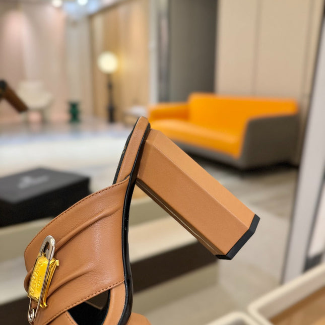 BALMAIN 25S WEDGE HEEL SANDALS 100MM IN BROWN CALFSKIN