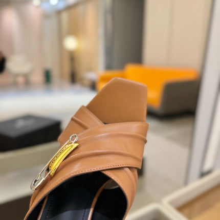 BALMAIN 25S WEDGE HEEL SANDALS 100MM IN BROWN CALFSKIN