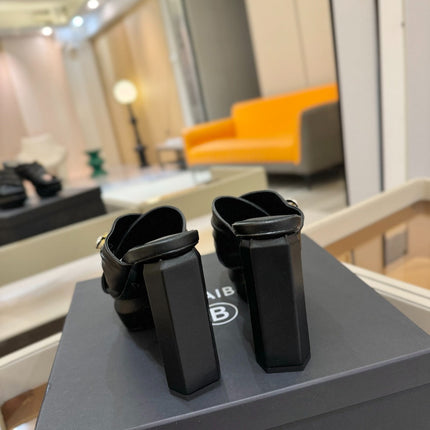 BALMAIN 25S WEDGE HEEL SANDALS 100MM IN BLACK CALFSKIN