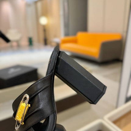 BALMAIN 25S WEDGE HEEL SANDALS 100MM IN BLACK CALFSKIN