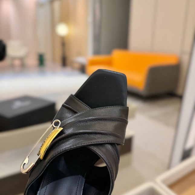 BALMAIN 25S WEDGE HEEL SANDALS 100MM IN BLACK CALFSKIN