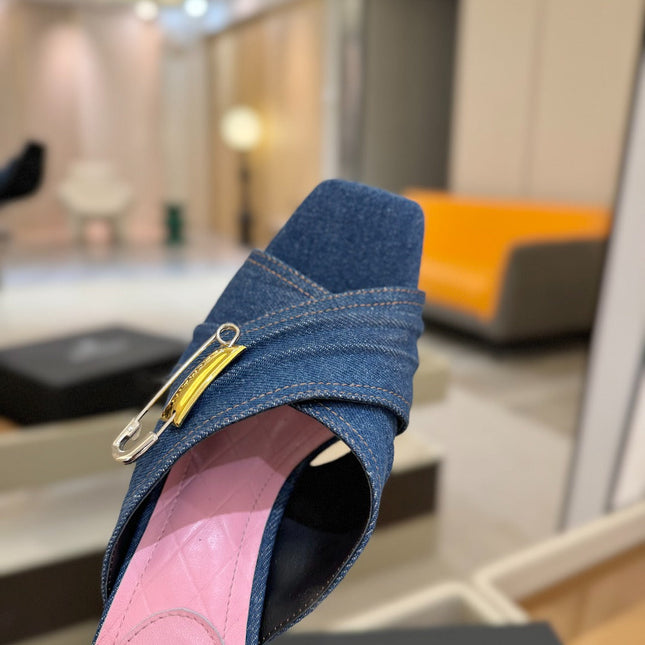 BALMAIN 25S HIGH HEEL SANDALS 95MM IN BLUE DENIM