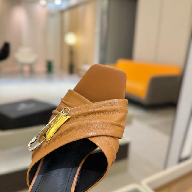 BALMAIN 25S HIGH HEEL SANDALS 95MM IN BROWN CALFSKIN