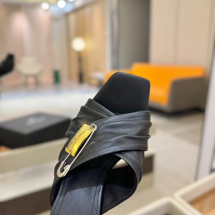 BALMAIN 25S HIGH HEEL SANDALS 95MM IN BLACK CALFSKIN