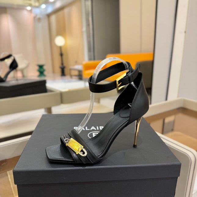 BALMAIN 25S HIGH HEELS 95MM IN BLACK CALFSKIN