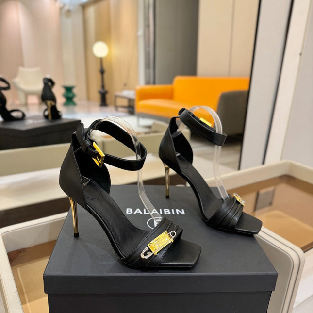 BALMAIN 25S HIGH HEELS 95MM IN BLACK CALFSKIN