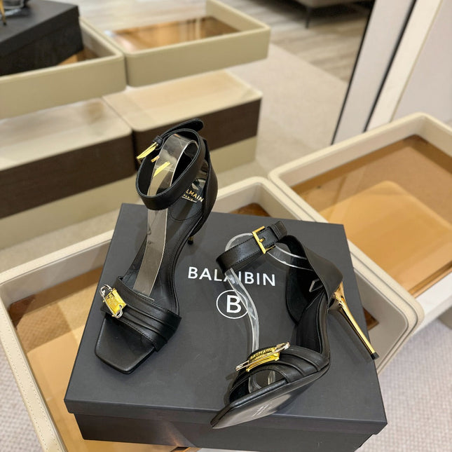 BALMAIN 25S HIGH HEELS 95MM IN BLACK CALFSKIN