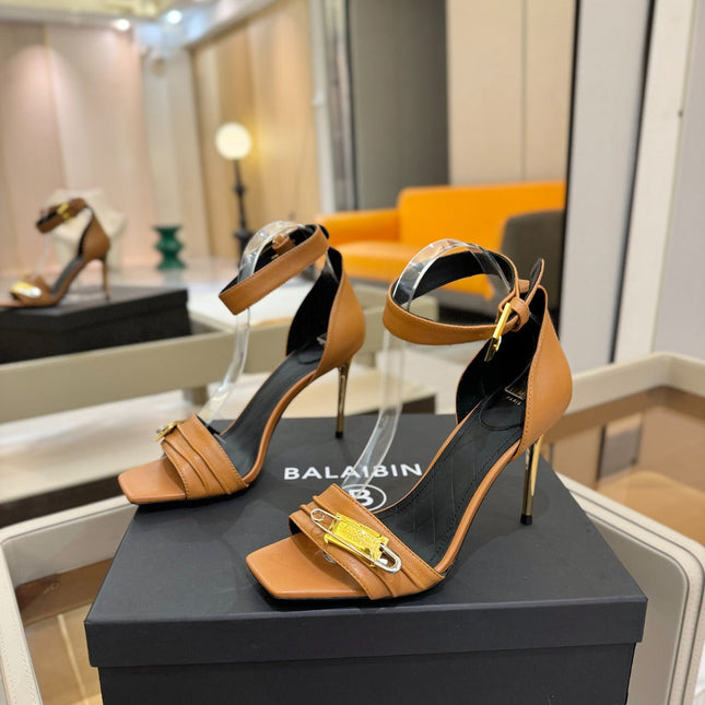 BALMAIN 25S HIGH HEELS 95MM IN BROWN CALFSKIN