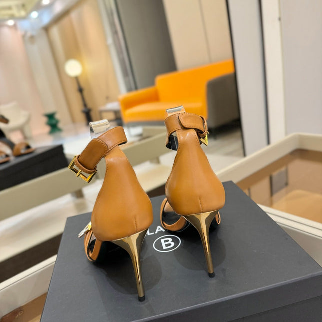 BALMAIN 25S HIGH HEELS 95MM IN BROWN CALFSKIN