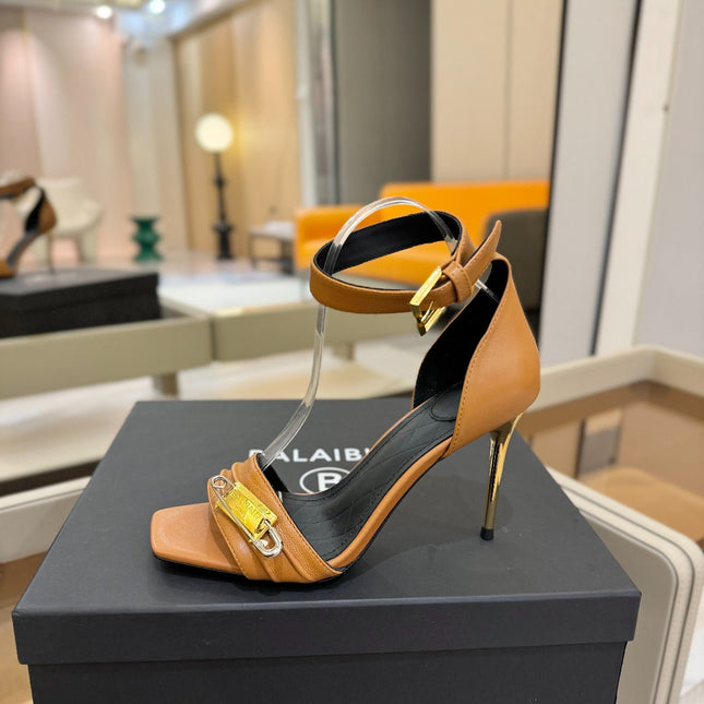 BALMAIN 25S HIGH HEELS 95MM IN BROWN CALFSKIN