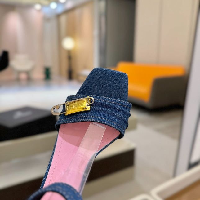 BALMAIN 25S HIGH HEELS 95MM IN BLUE DENIM