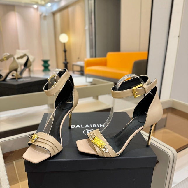 BALMAIN 25S HIGH HEELS 95MM IN BEIGE CALFSKIN