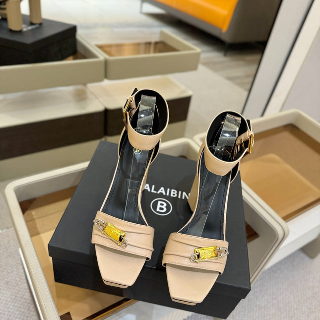 BALMAIN 25S WEDGE HEELS 100MM IN NUDE CALFSKIN