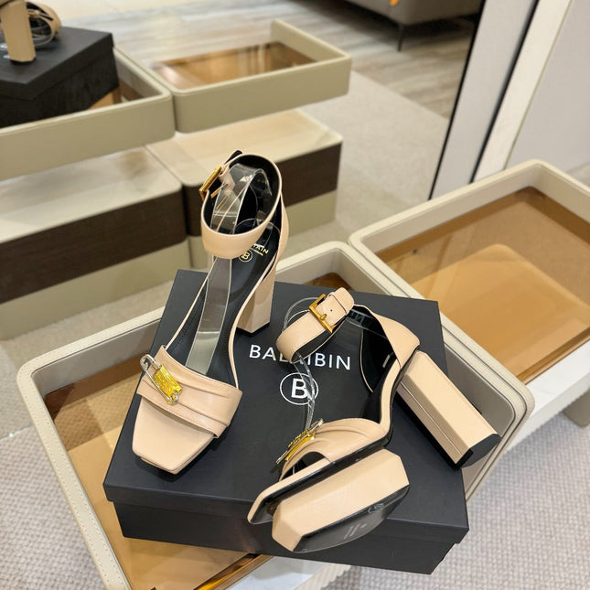 BALMAIN 25S WEDGE HEELS 100MM IN NUDE CALFSKIN