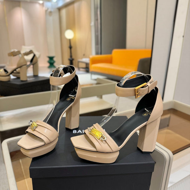 BALMAIN 25S WEDGE HEELS 100MM IN NUDE CALFSKIN