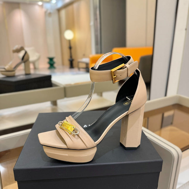 BALMAIN 25S WEDGE HEELS 100MM IN NUDE CALFSKIN