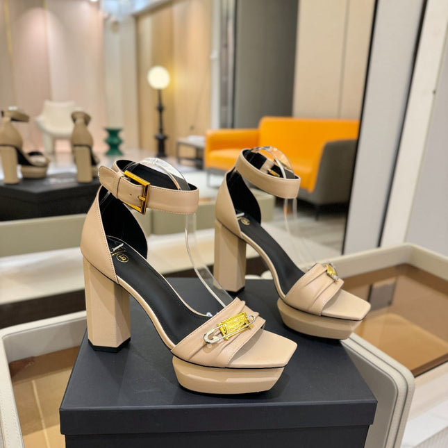 BALMAIN 25S WEDGE HEELS 100MM IN NUDE CALFSKIN