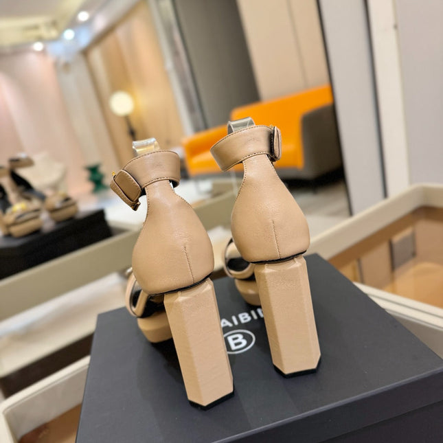 BALMAIN 25S WEDGE HEELS 100MM IN NUDE CALFSKIN