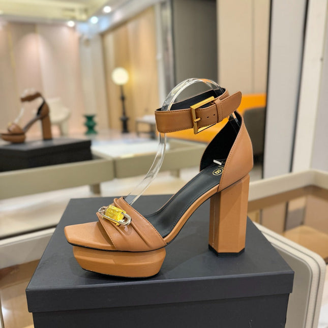 BALMAIN 25S WEDGE HEELS 100MM IN BROWN CALFSKIN