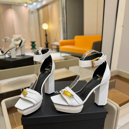 BALMAIN 25S WEDGE HEELS 100MM IN WHITE CALFSKIN