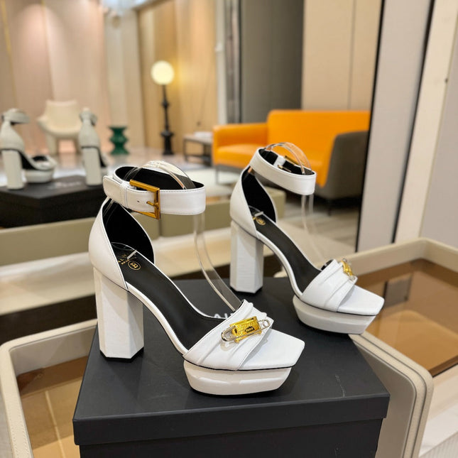 BALMAIN 25S WEDGE HEELS 100MM IN WHITE CALFSKIN