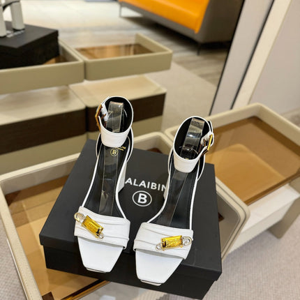 BALMAIN 25S WEDGE HEELS 100MM IN WHITE CALFSKIN