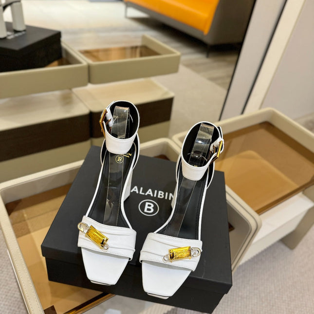 BALMAIN 25S WEDGE HEELS 100MM IN WHITE CALFSKIN