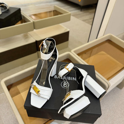 BALMAIN 25S WEDGE HEELS 100MM IN WHITE CALFSKIN