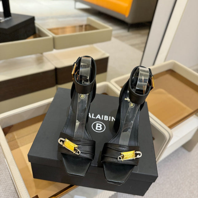 BALMAIN 25S WEDGE HEELS 100MM IN BLACK CALFSKIN