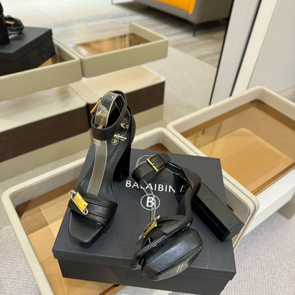 BALMAIN 25S WEDGE HEELS 100MM IN BLACK CALFSKIN