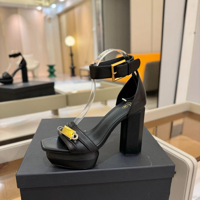 BALMAIN 25S WEDGE HEELS 100MM IN BLACK CALFSKIN