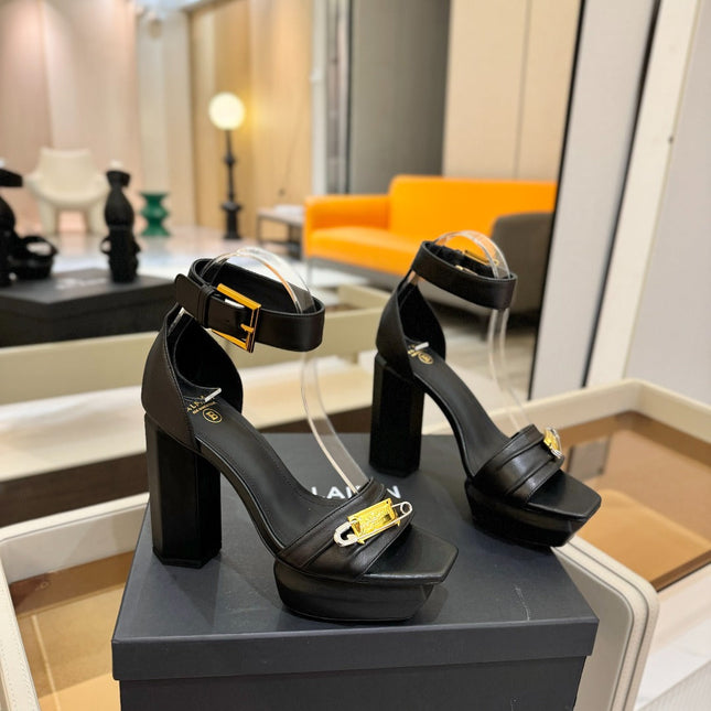 BALMAIN 25S WEDGE HEELS 100MM IN BLACK CALFSKIN