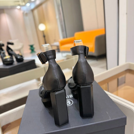 BALMAIN 25S WEDGE HEELS 100MM IN BLACK CALFSKIN