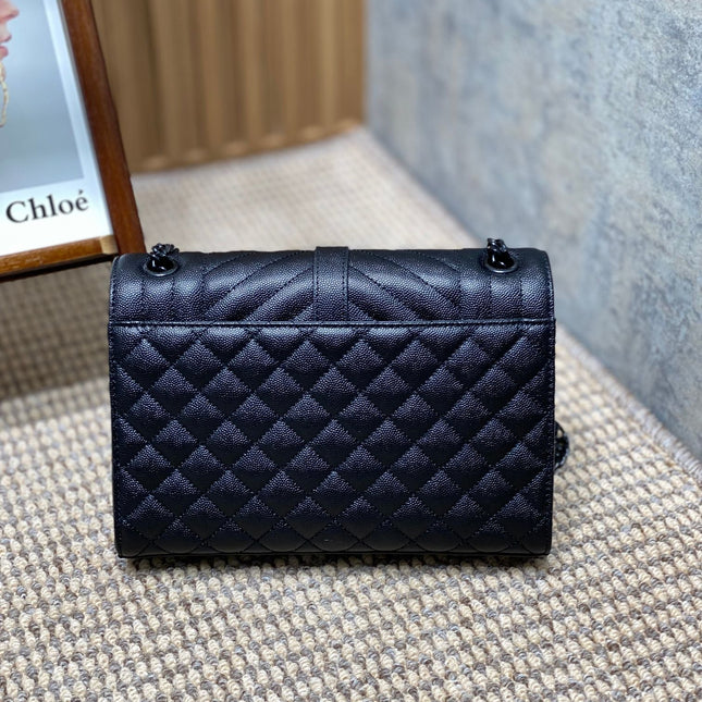 ENVELOPE CHAIN BAG 24 IN BLACK CALFSKIN
